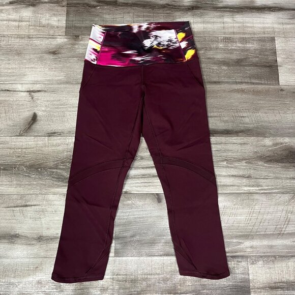 Lululemon Athletic Mid Rise Cropped Yoga Pants Maroon Multi Women’s Size 6 - Picture 1 of 8